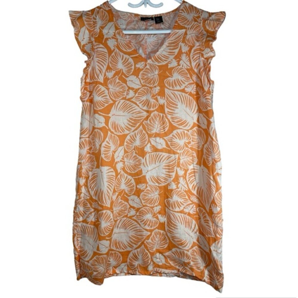 Tahari Leaf Print 100% Linen Mini Dress size M